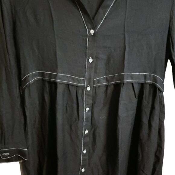 ZARA Dress Tunic M Black Denim Viscose Oversized Button Down Topstitched Z1975 - Picture 5 of 10